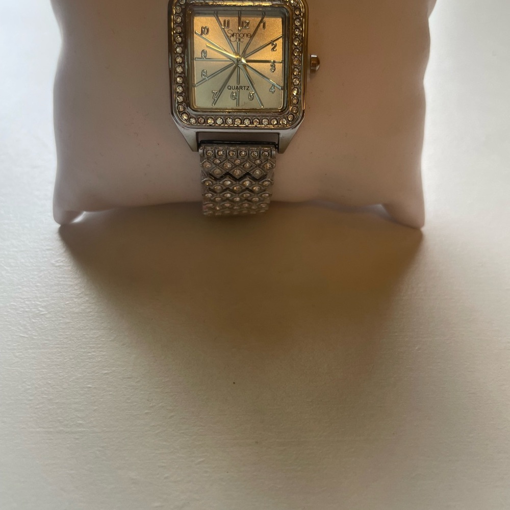 Simone Chic Silver Crystal Watch Square Face Rhinestone Bracelet Quartz Women’s - Picture 2 of 4